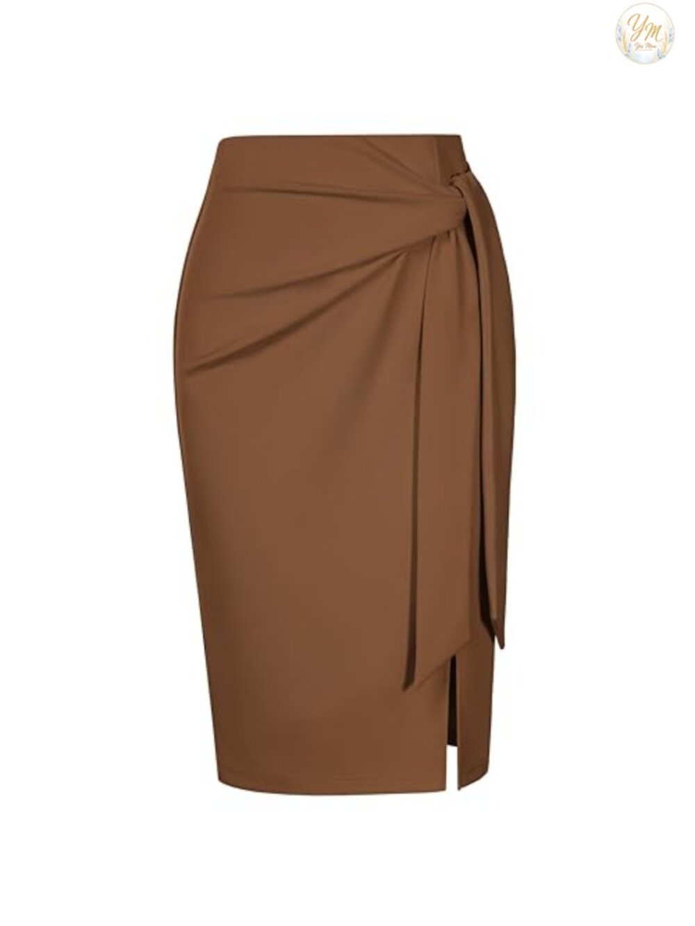 Women's Stretch Knee Length Pencil Skirt Bow Tie High Waist